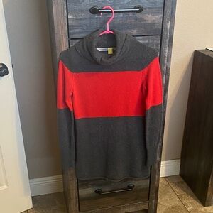 Athleta Charcoal and Scarlet Cowl Neck Sweater Tunic